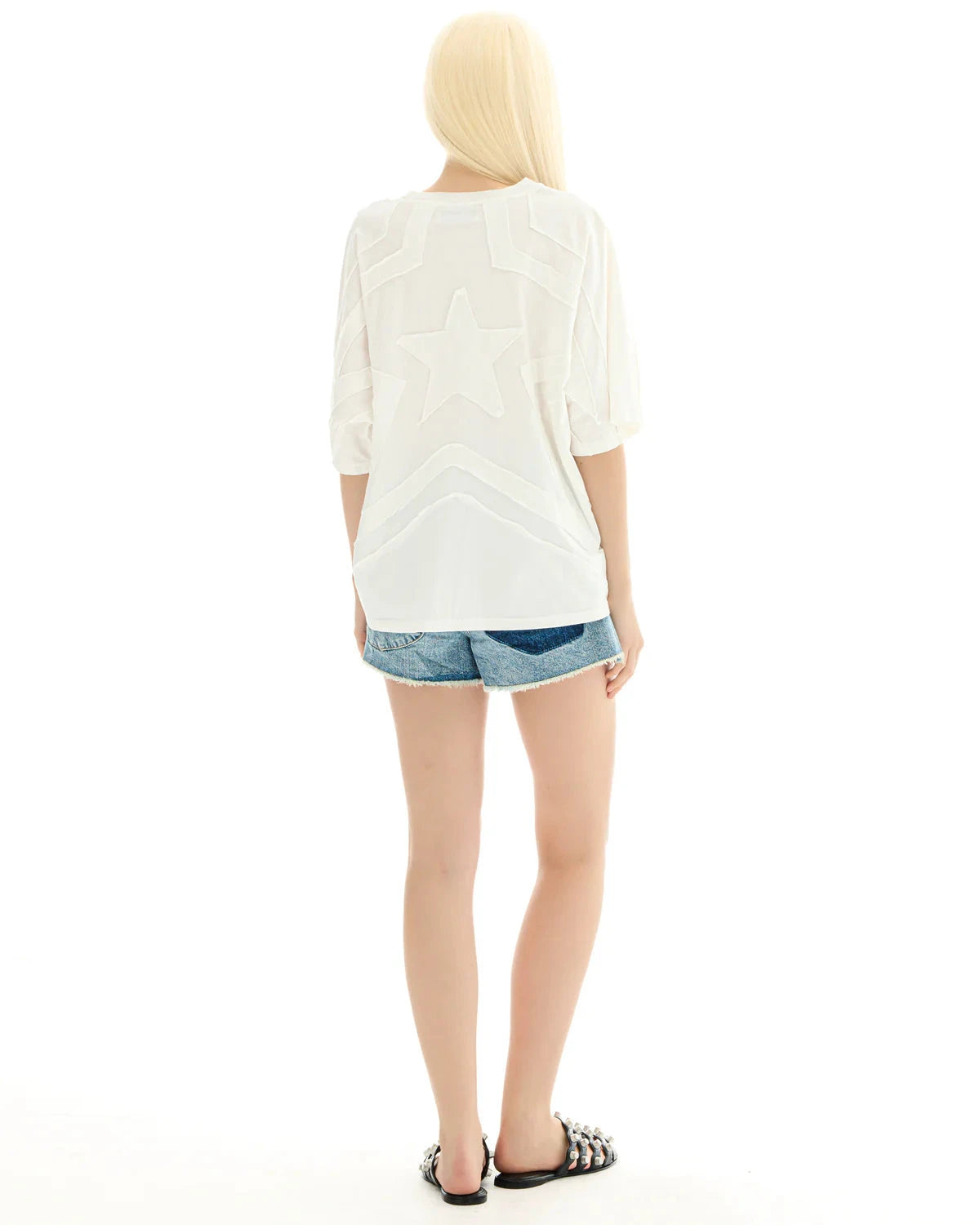 3D Panelled Star Batwing Tee - White The Tales