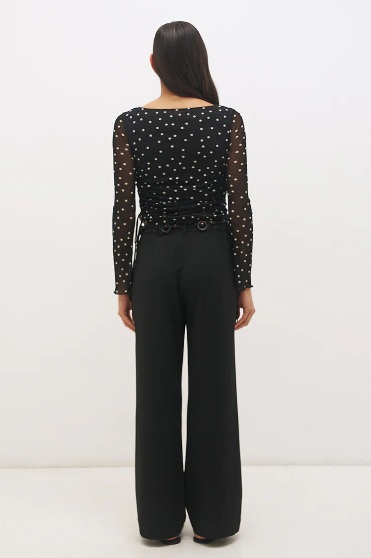 Vesper Spot Long Sleeve Top - Black Base Polka Dot Mon Renn