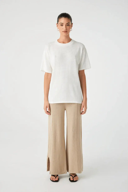 Ada Organic Cotton Linen T-Shirt - Cream Front View