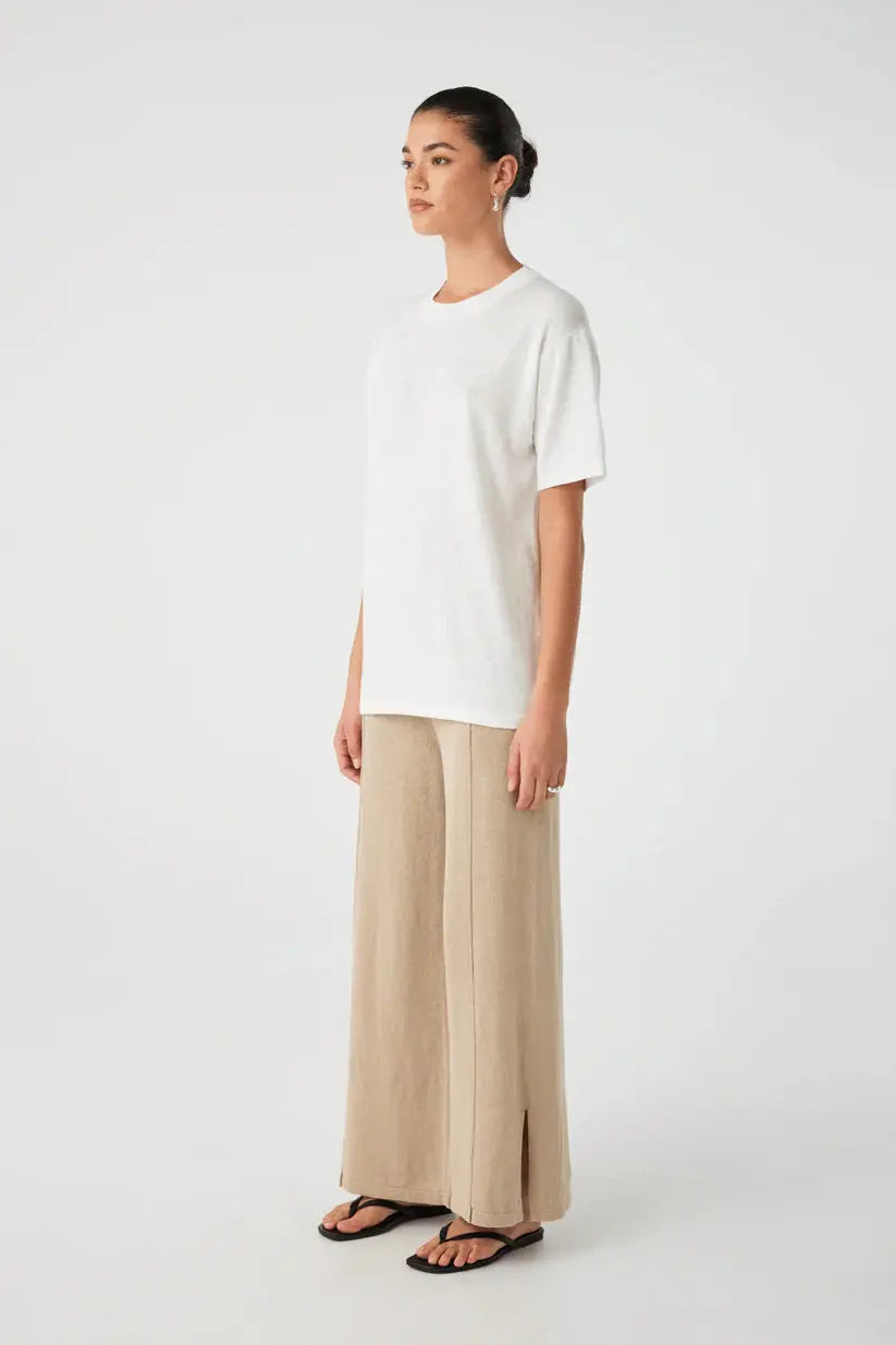 Ada Organic Cotton Linen T-Shirt - Cream Side View