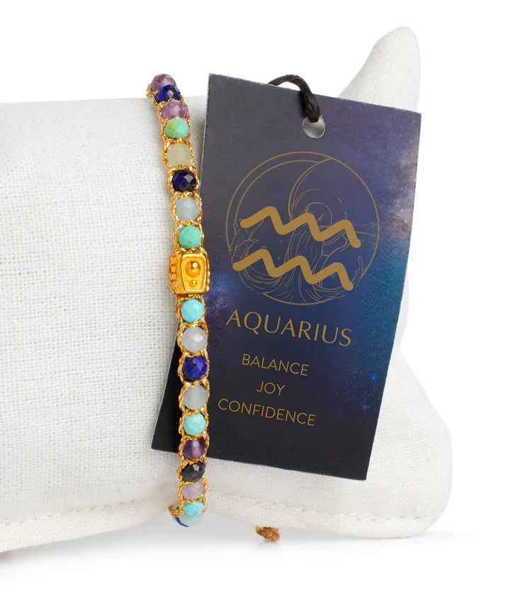 Aquarius Crystal Zodiac Gemstone Bracelet - Gold Nusands