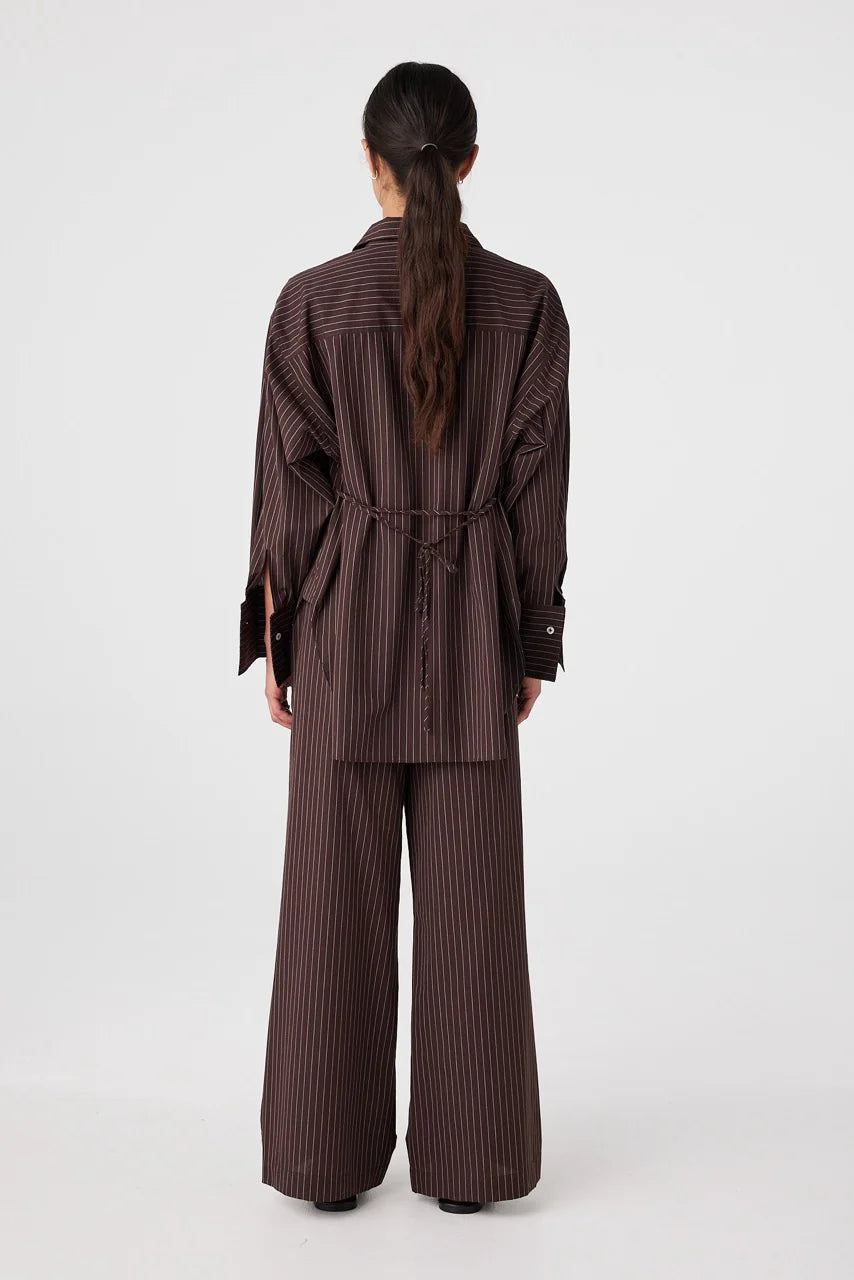Rae Oversized Cotton Shirt - Espresso Stripe Arcaa
