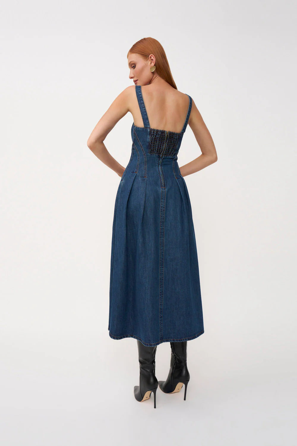 Astrid Denim Midi Dress - Dark Blue Denim By Johnny