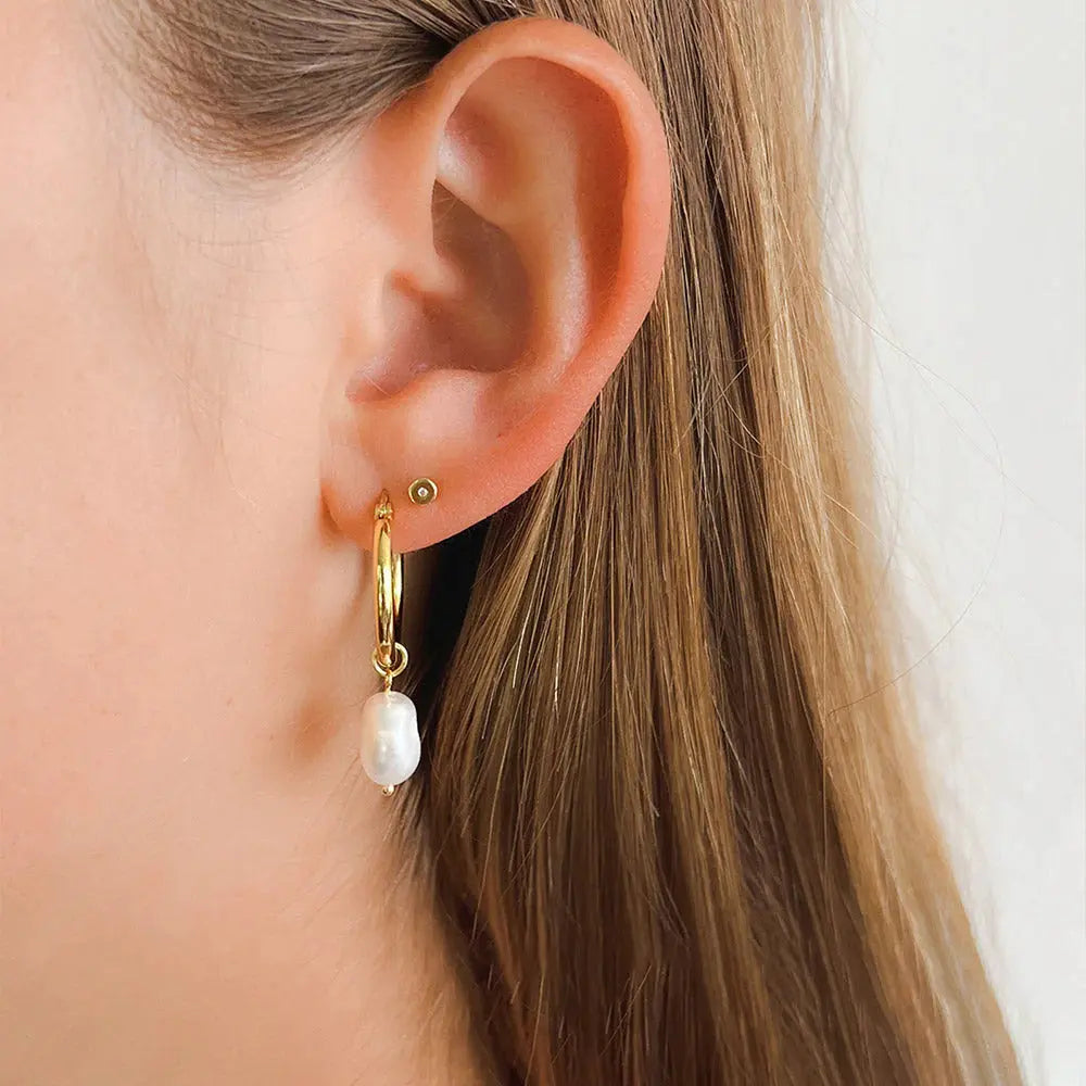 Augusta Gold Hoop & Freshwater Pearl Earrings Arms of Eve