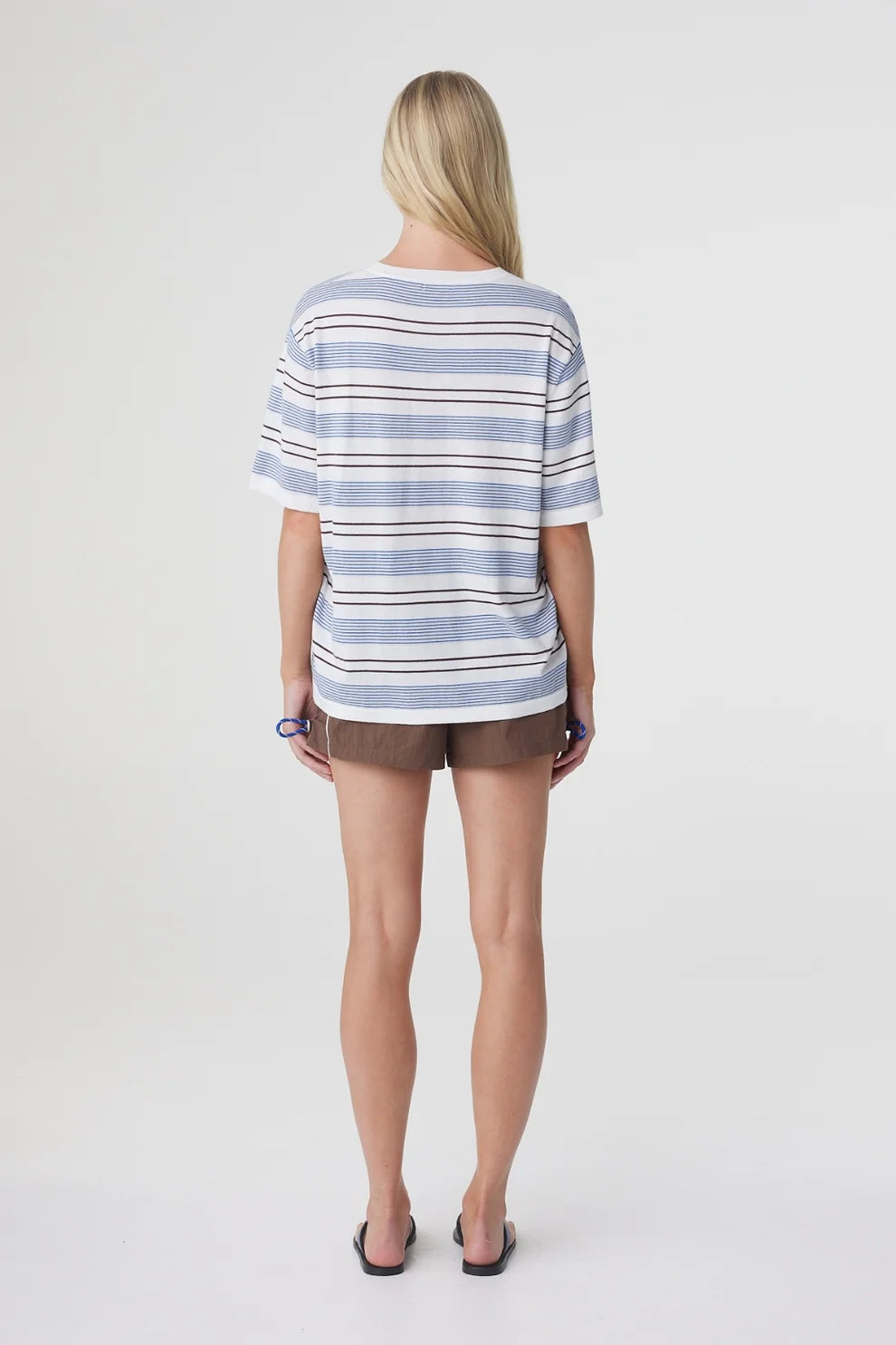 Noor Tee - White and Blue Retro Stripe Arcaa