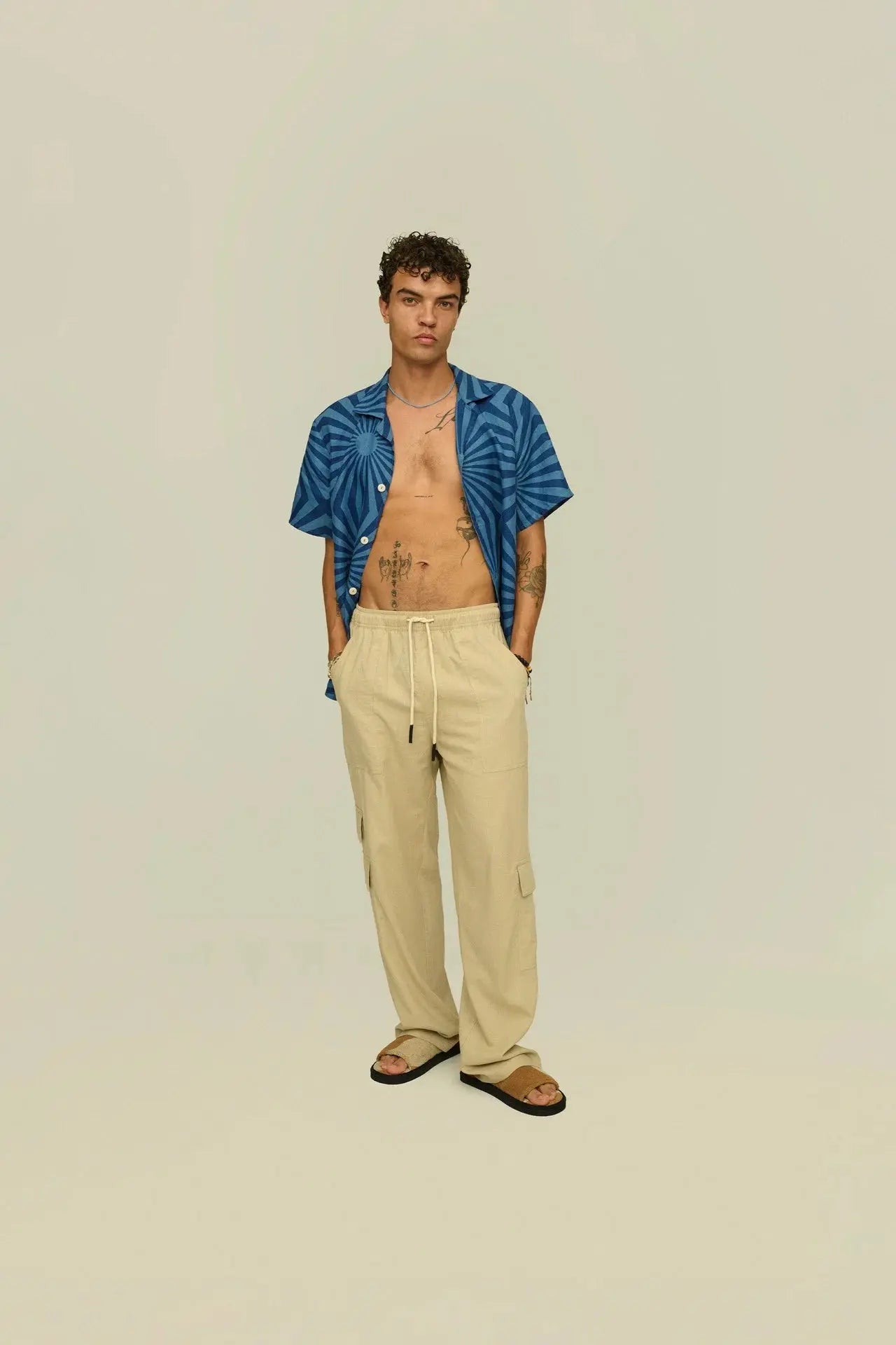 Beige Cargo Linen Pants OAS