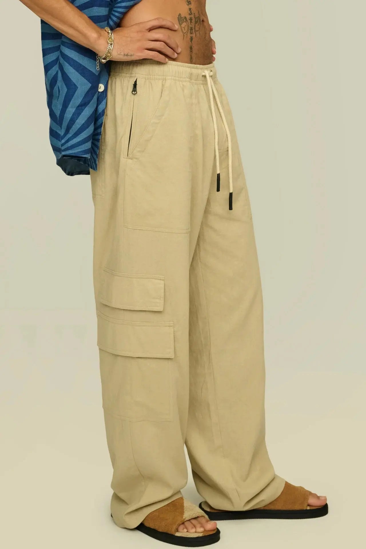 Beige Cargo Linen Pants OAS