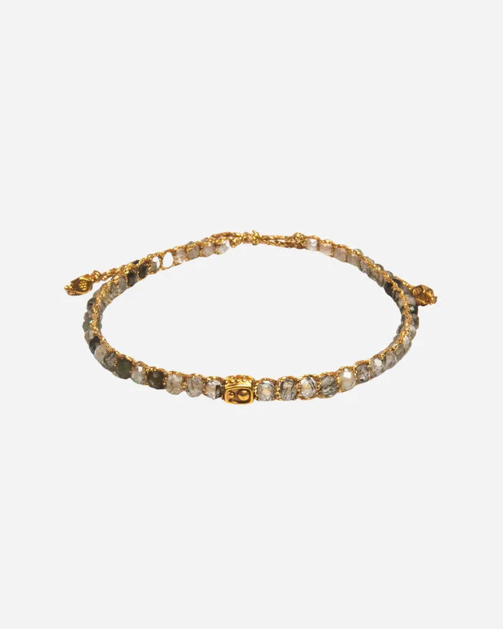 Black Rutilated Quartz Crystal Gemstone Bracelet - Gold Nusands