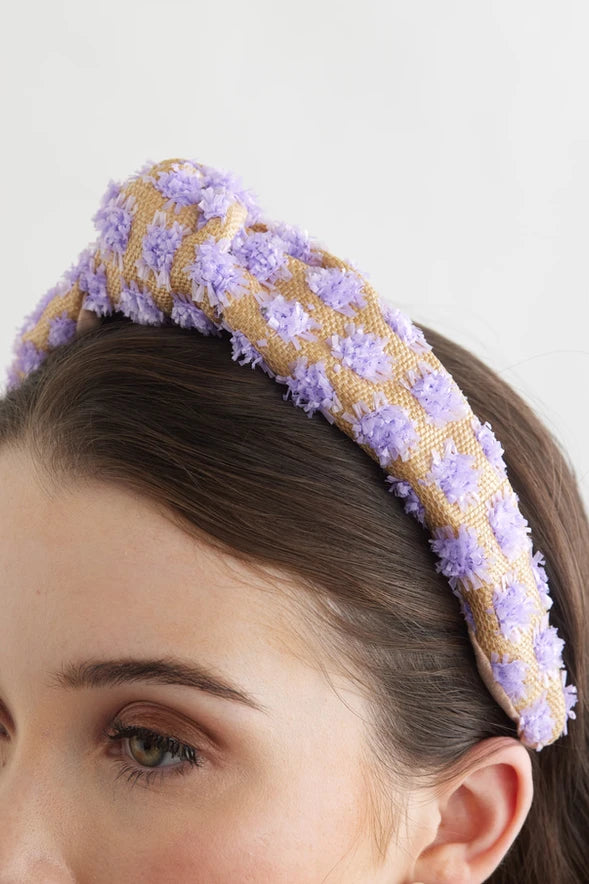 Bowies World Lisbon Headband - Lilac at cloth in brick close up