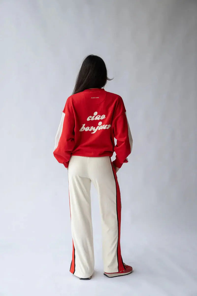 Back View Ciao Bonjour Sweatshirt - Cherry Araminta James