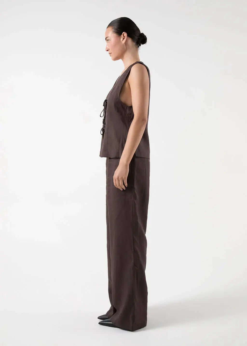 Claudia Linen Vest Chocolate Bisk the Label