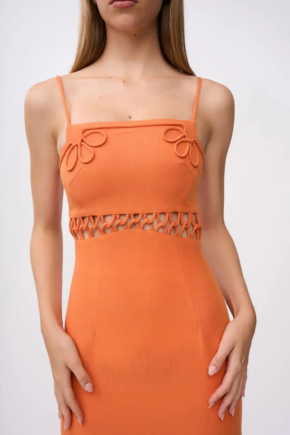 Fiamma Linen Loop Ankle Dress - Orange By Johnny
