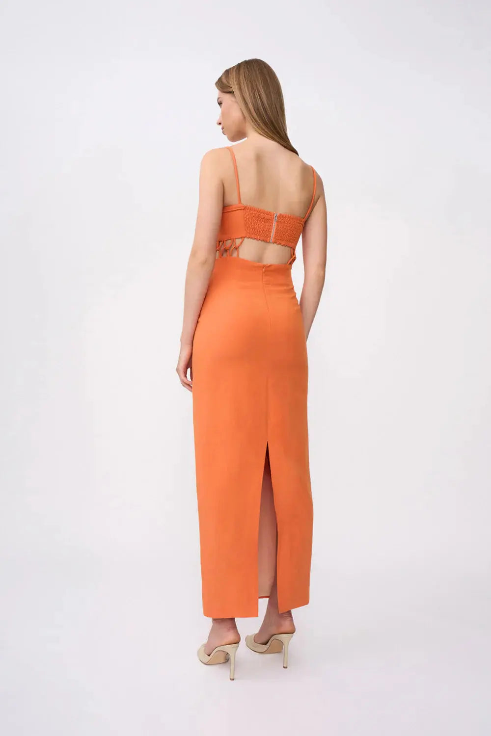 Fiamma Linen Loop Ankle Dress - Orange By Johnny