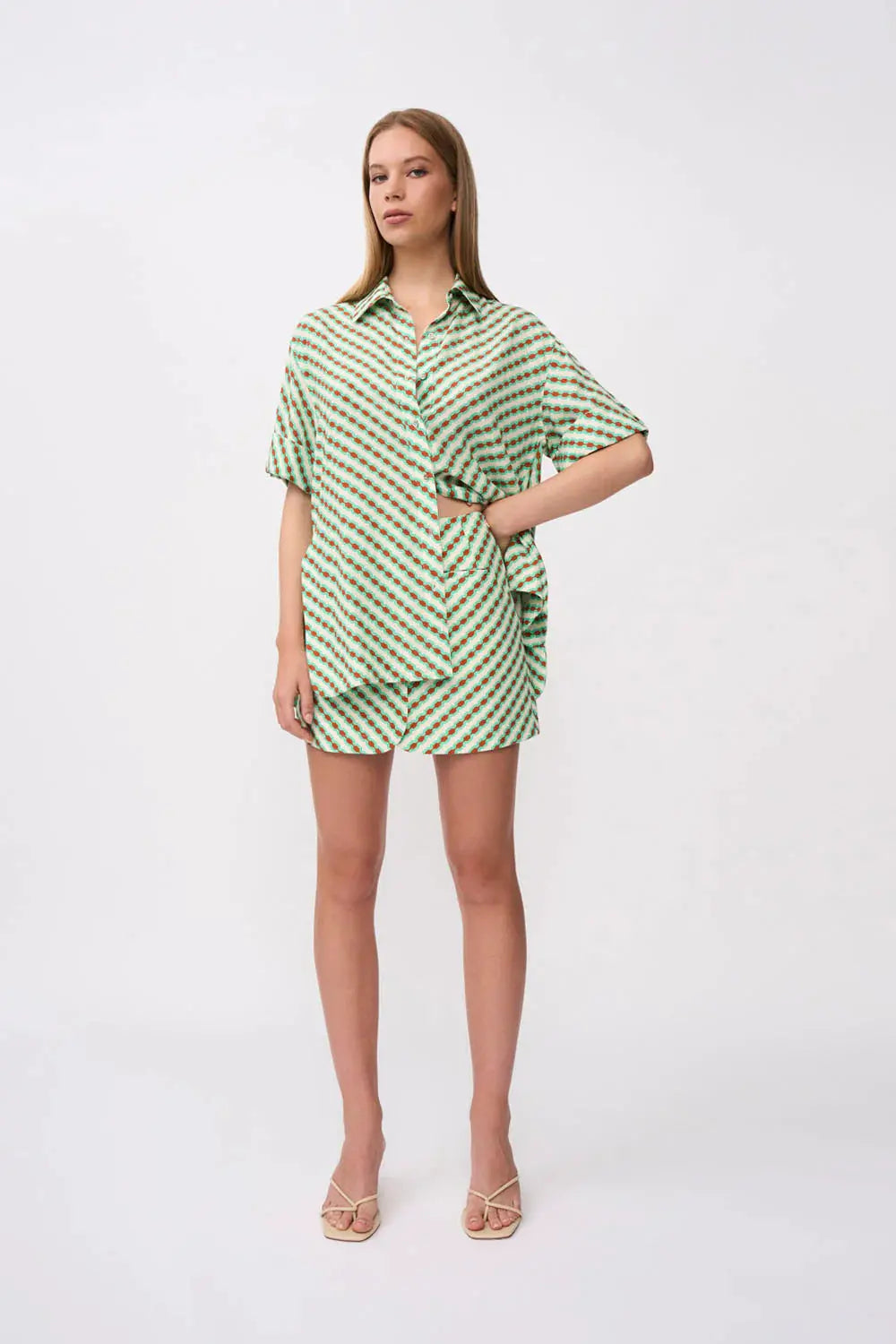 Geo Stripe Mini Skirt - Green Brown By Johnny