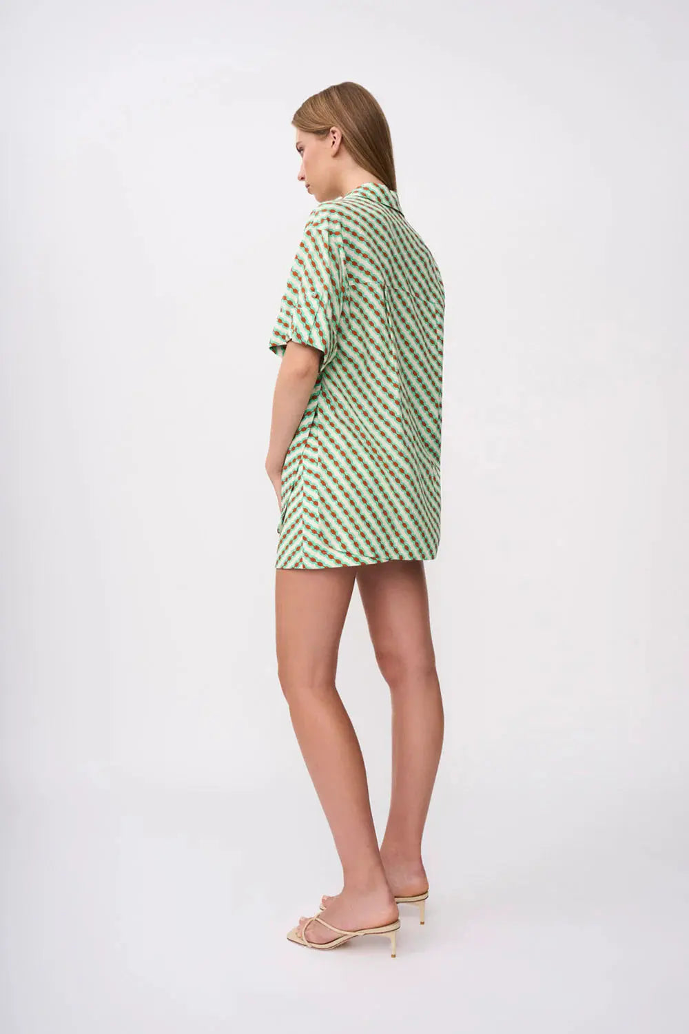 Geo Stripe Mini Skirt - Green Brown By Johnny
