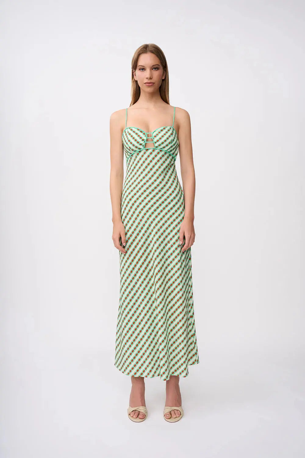 Gianna Geo Bias Ankle Dress - Green Brown Multi By Johnny