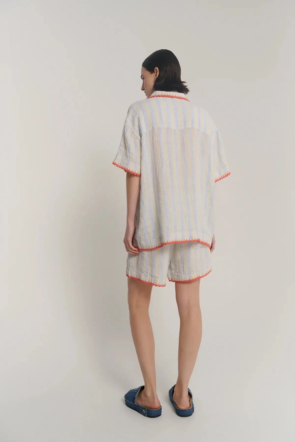 Hand Crochet Trimmed Stripe Linen Shirt The Tales