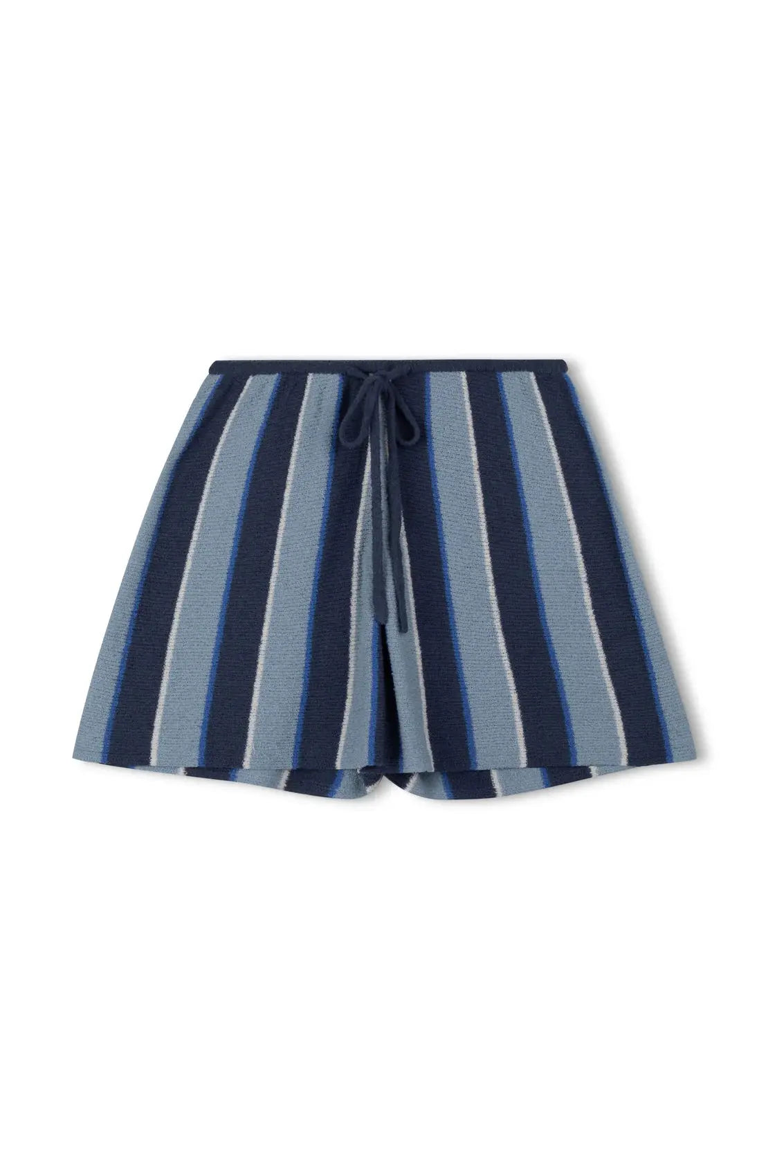 Horizon Stripe Organic Cotton Knit Short Zulu & Zephyr close up short view at cloth in brick