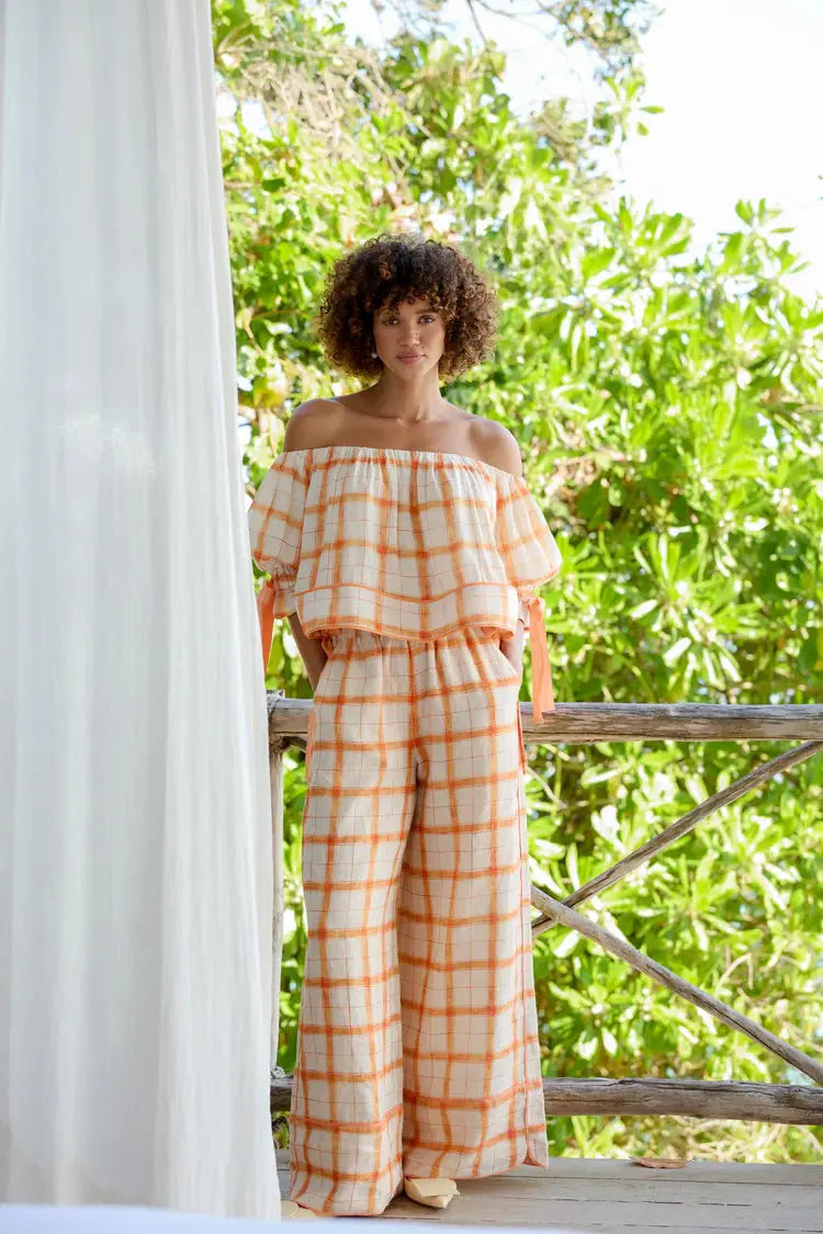 Le Soleil Linen Pant - Mandarine Gingham By Odet