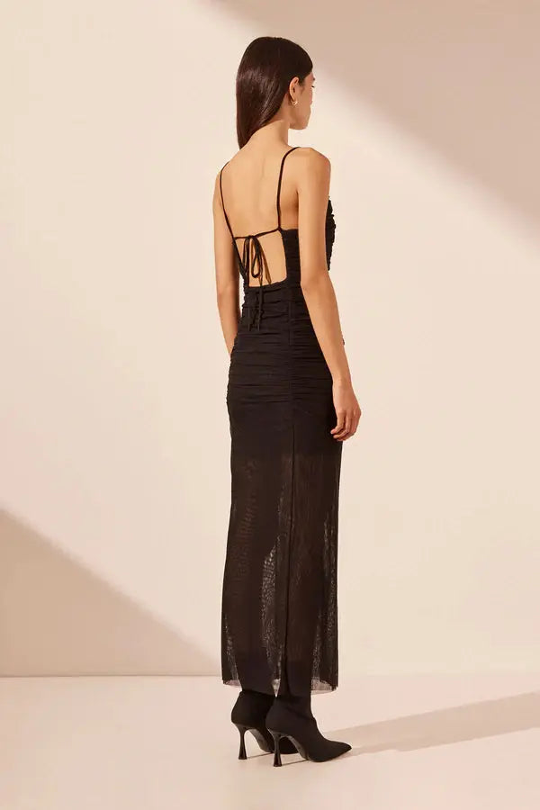 Mira Open Back Ruched Midi Dress Shona Joy