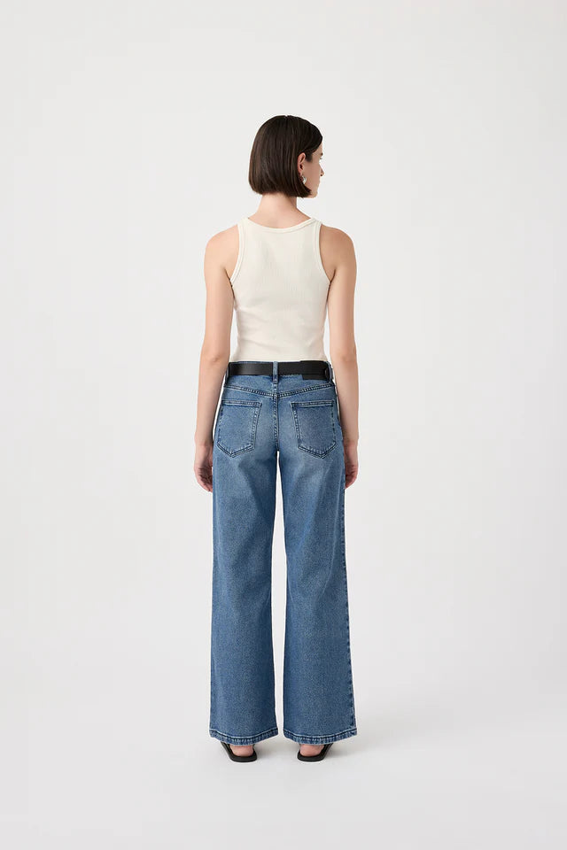 Outland Denim Mia Wide Leg Jean - Twilight at cloth in brick back view