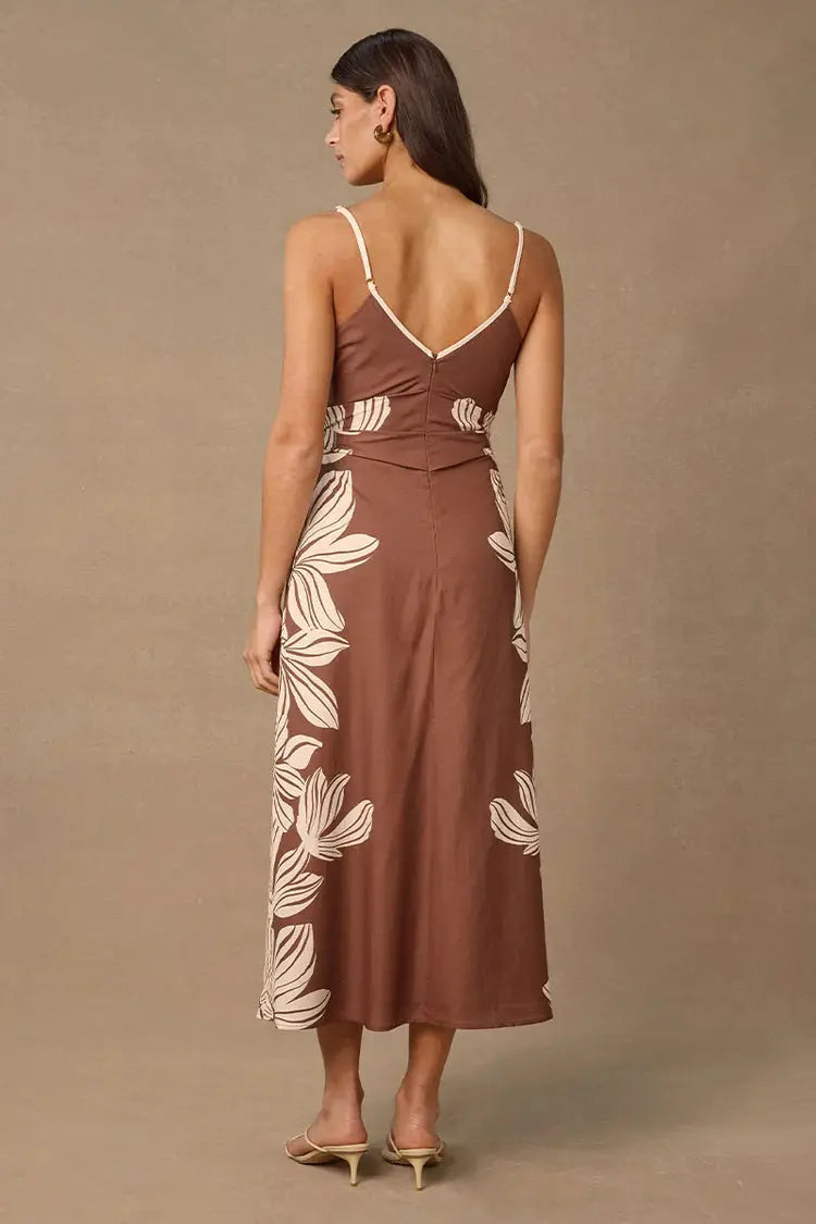 Palmera Midi Dress - Cocoa Palmera Base Floral Mon Renn
