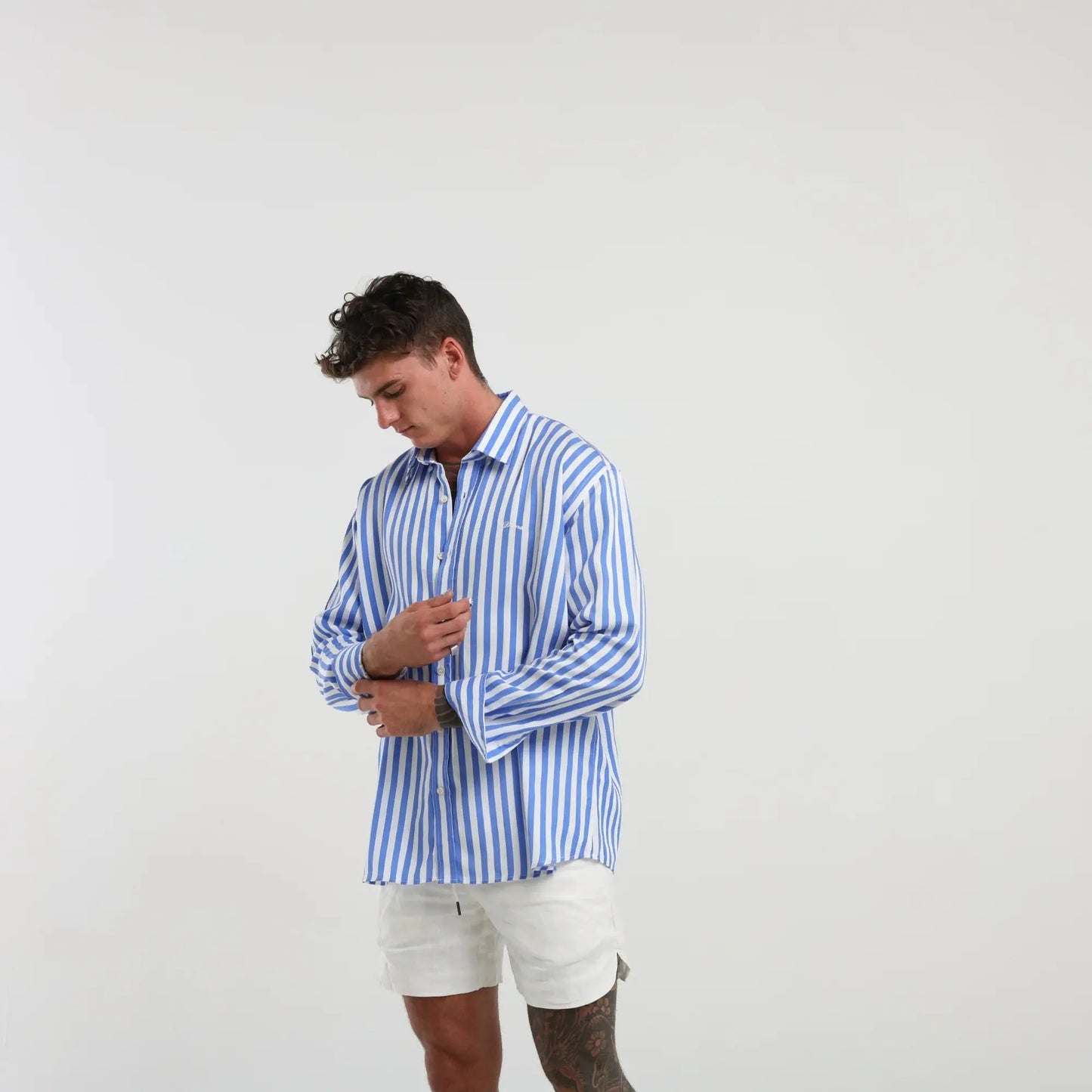 Pinstriped Tencel Long Sleeve Shirt - Blue Vons Collective
