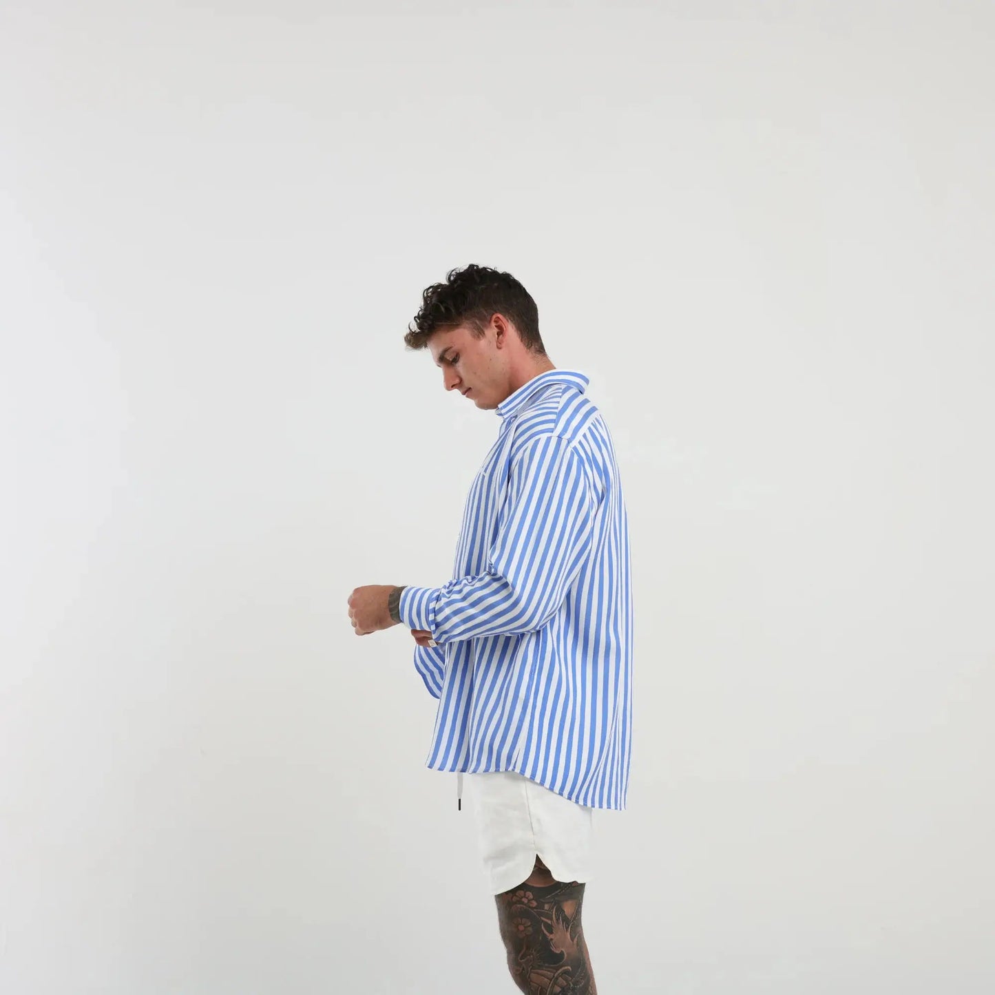 Pinstriped Tencel Long Sleeve Shirt - Blue Vons Collective