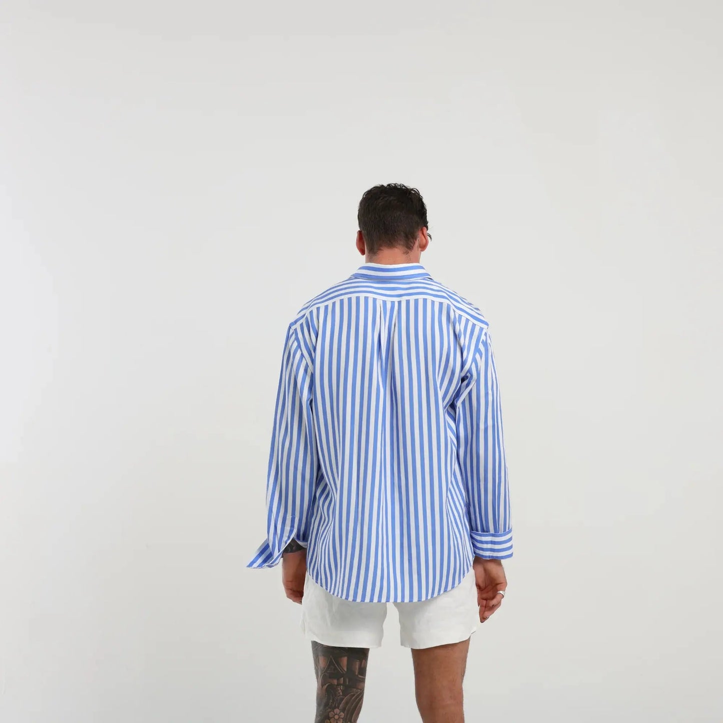 Pinstriped Tencel Long Sleeve Shirt - Blue Vons Collective