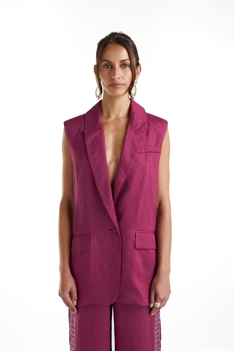 Sleeveless Blazer - Plum Summi Summi front view cloth in brick