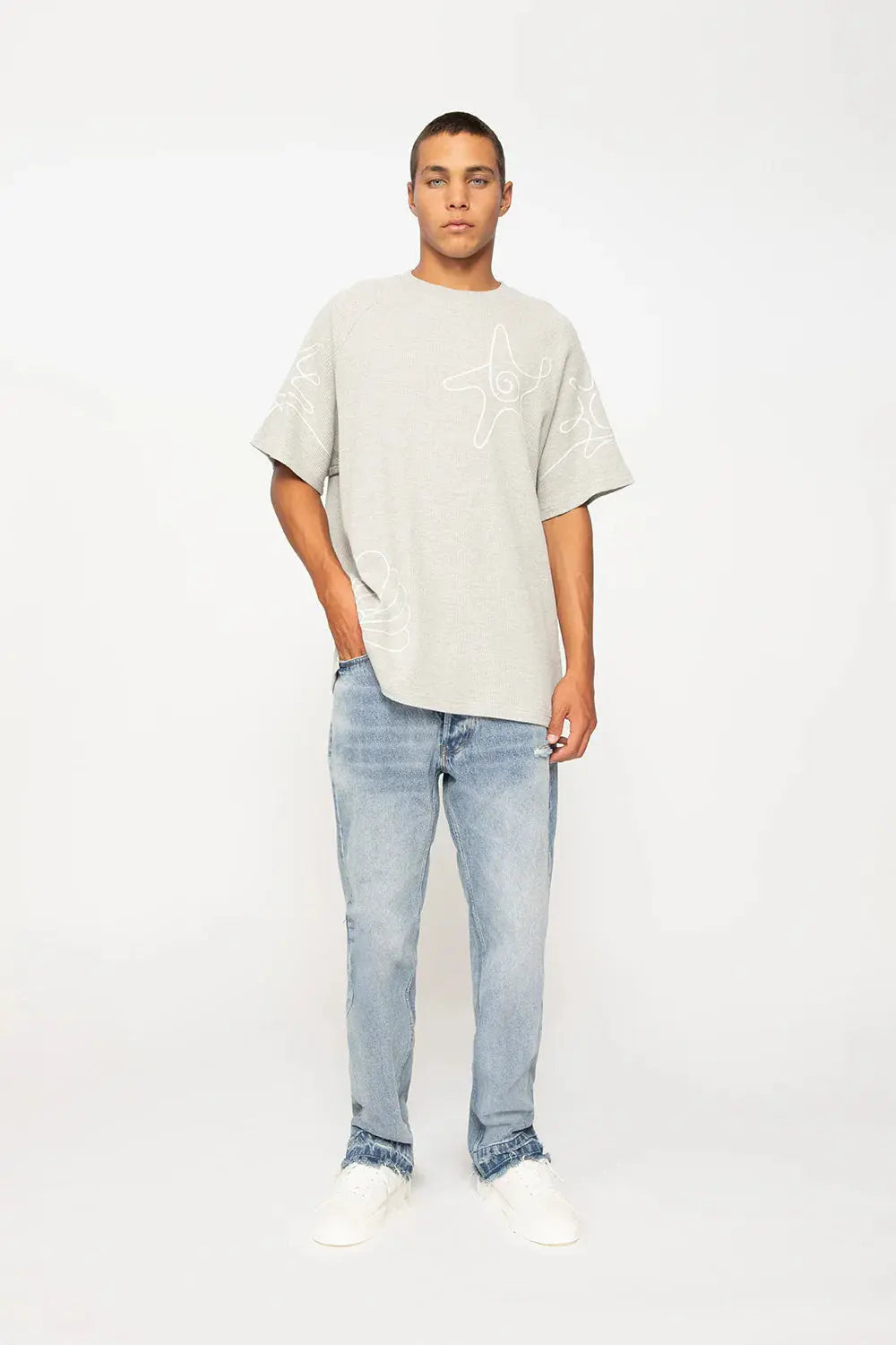 Star Sun Embroidery Tee - Grey By Johnny