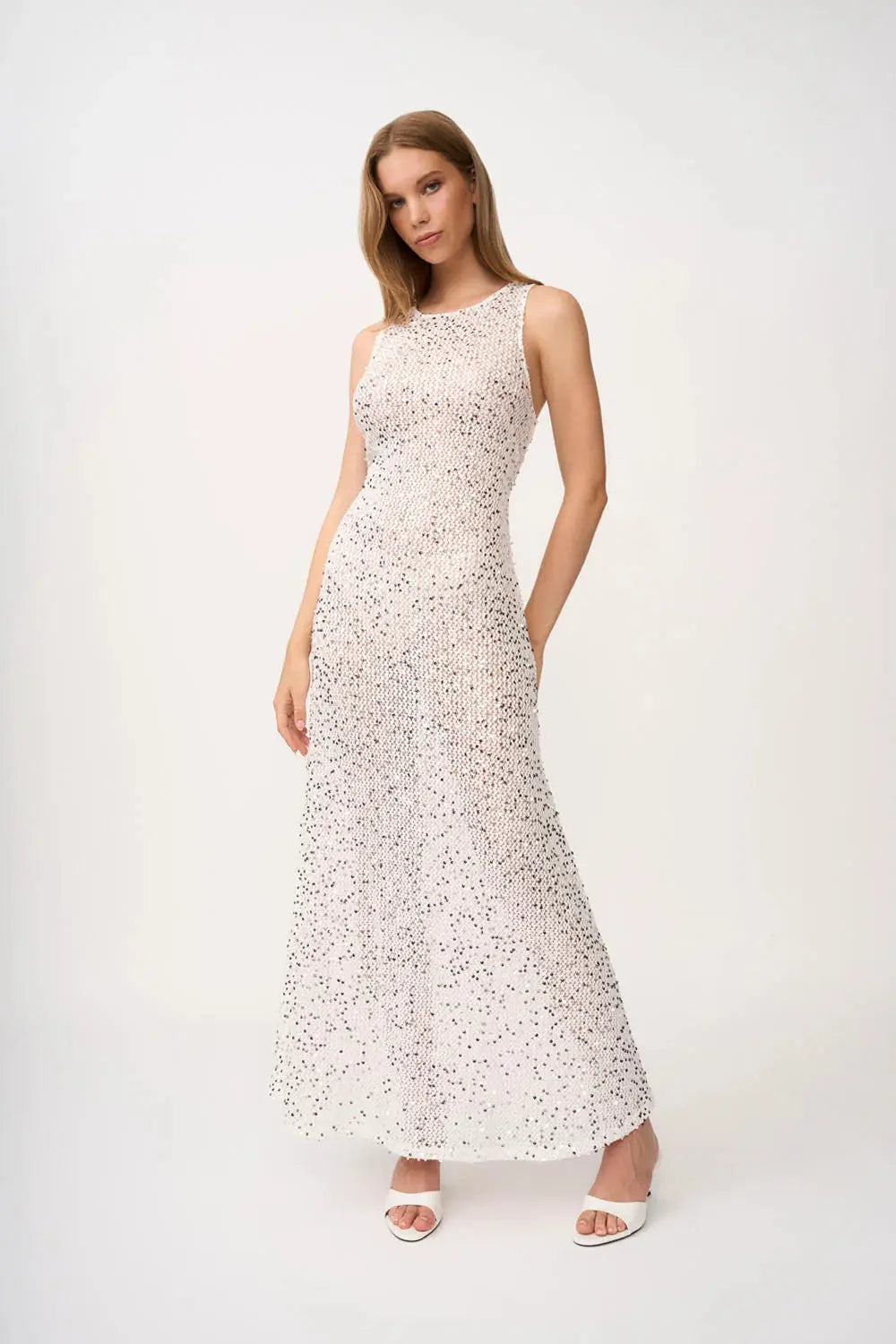 Stellar Sheer Sequin Dress - Silver White By Johnny