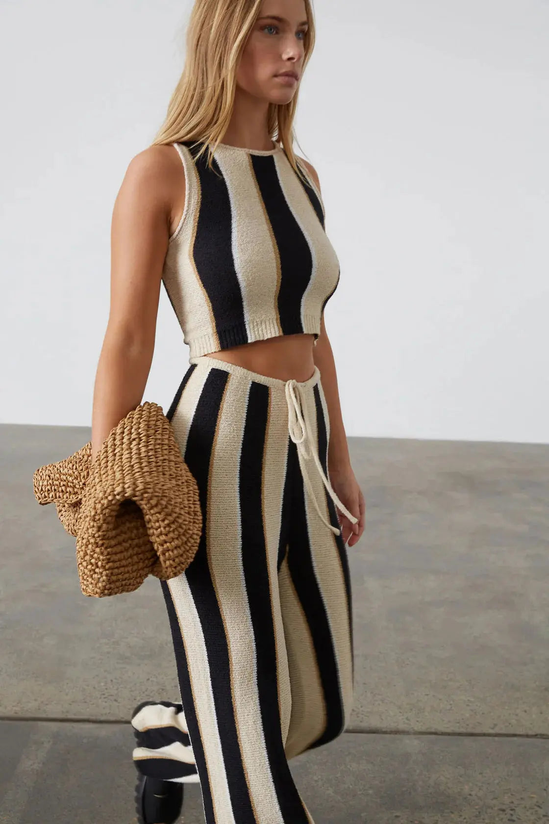 Stone Stripe Organic Cotton Blend Knit Crop Top Zulu & Zephyr