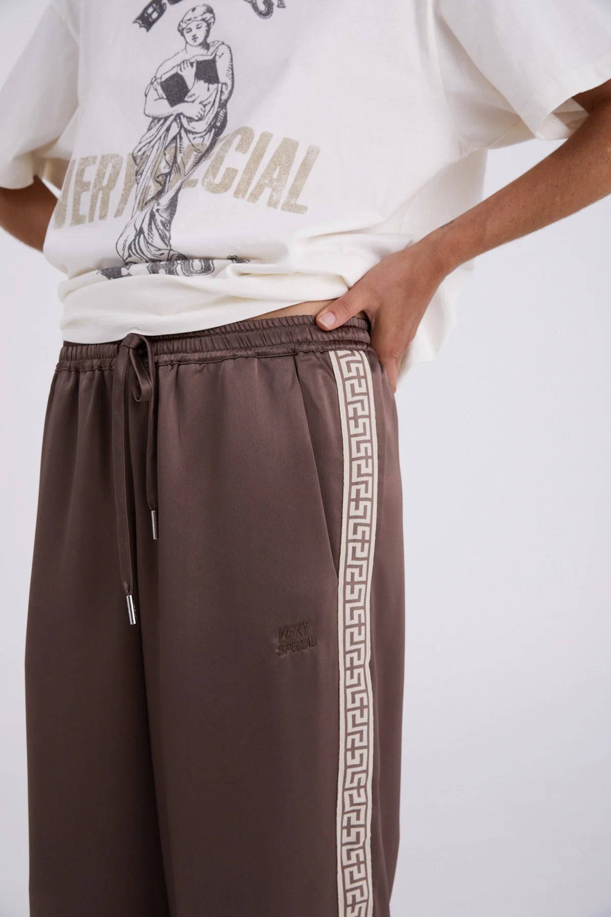 Geo Satin Vacay Pants - Taupe Something Very Special