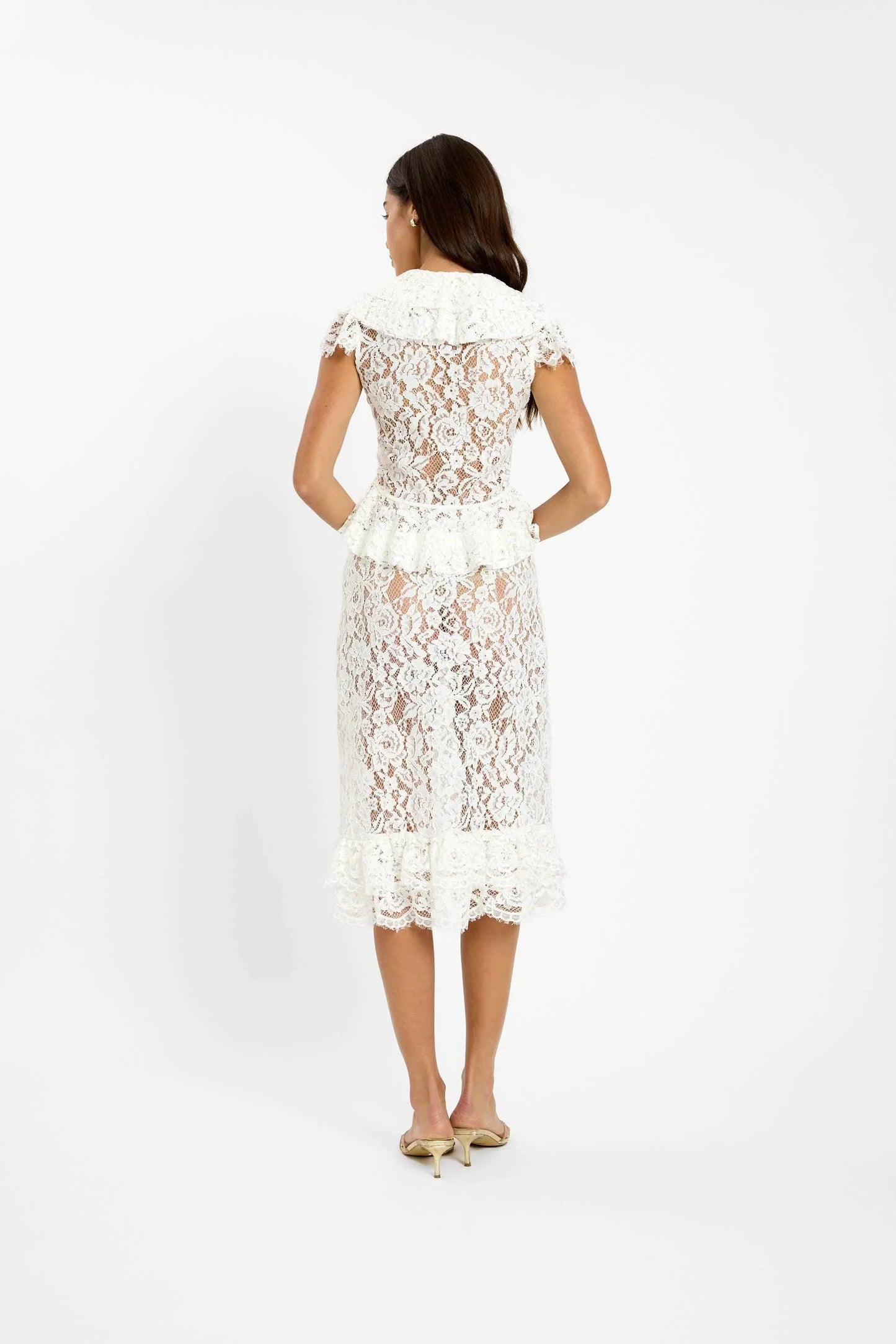Frill Midi Skirt - White Lace With Harper Lu
