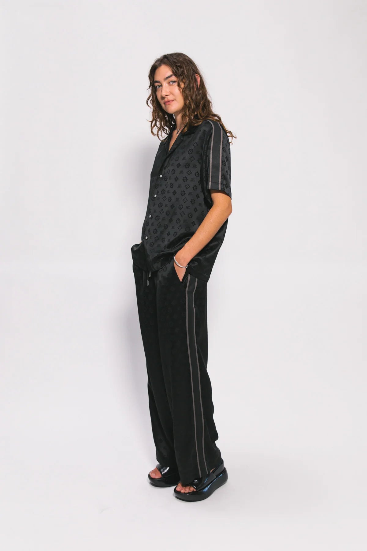 Satin Jacquard Vacay Pants - Black Something Very Special
