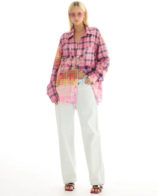 Reworked and Destroyed Check Shirt - Pink The Tales