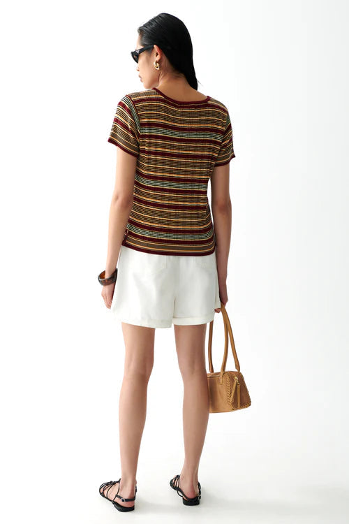 Caen Knit Top - Bordeaux Stripes Sancia