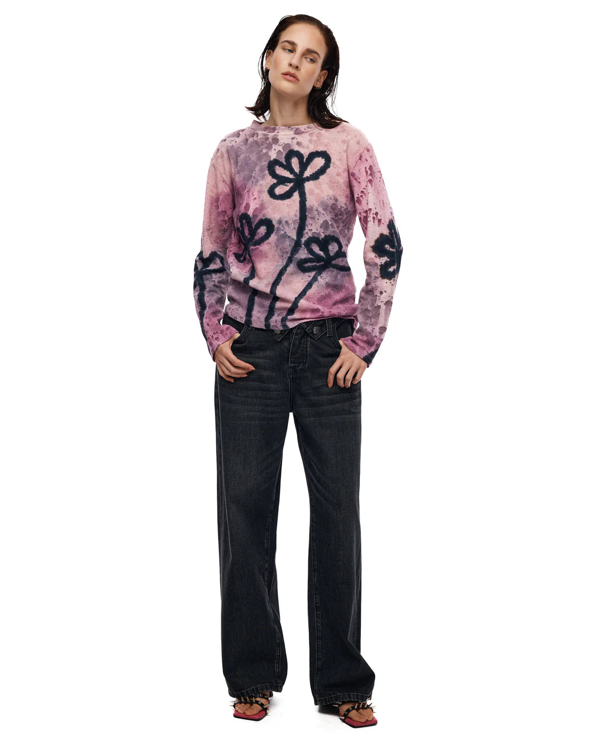 Flower Stalk Hand Dyed Hemp Tee - Purple/Pink The Tales