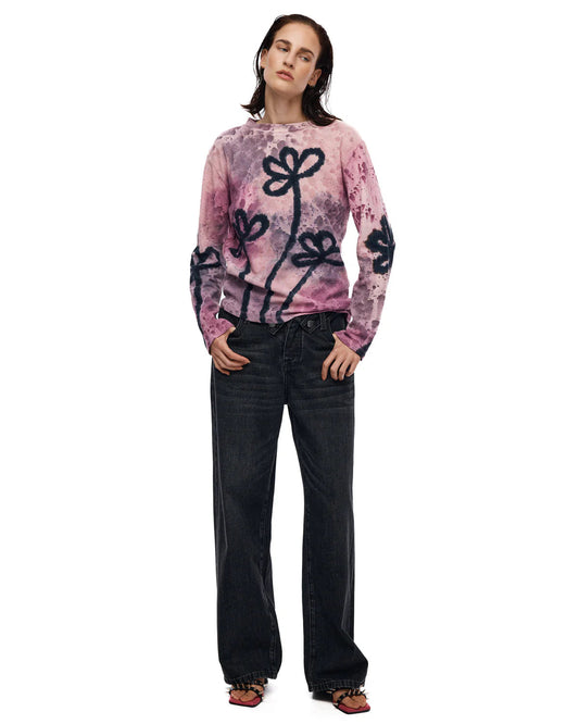 Flower Stalk Hand Dyed Hemp Tee - Purple/Pink The Tales
