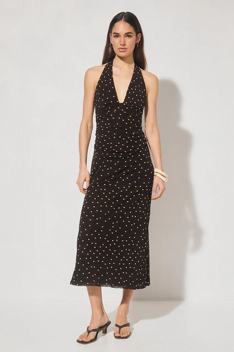 Halston Dress - Chocolate Polka Dot Mon Renn