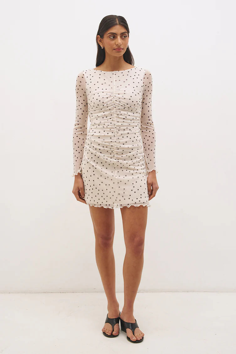 Vesper Spot Long Sleeve Mini Dress - Cream Base Polka Dot Mon Renn