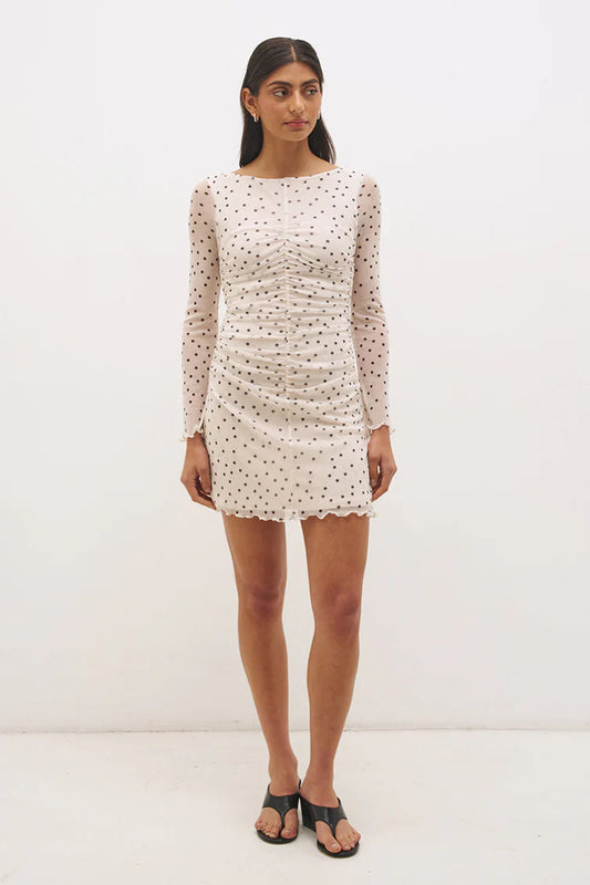 Vesper Spot Long Sleeve Mini Dress - Cream Base Polka Dot Mon Renn