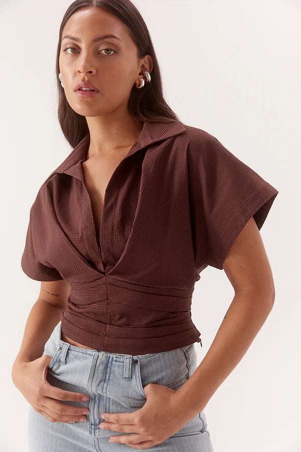 Lyra Crop Shirt - Chocolate Sovere