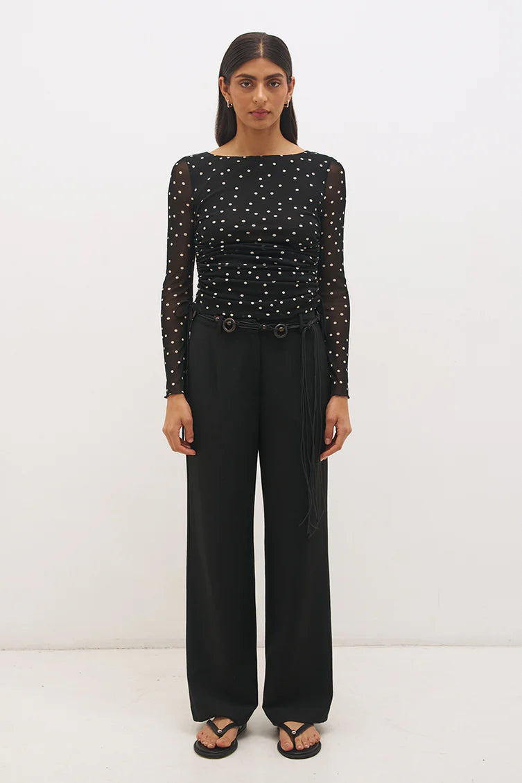 Vesper Spot Long Sleeve Top - Black Base Polka Dot Mon Renn