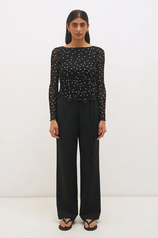 Vesper Spot Long Sleeve Top - Black Base Polka Dot Mon Renn