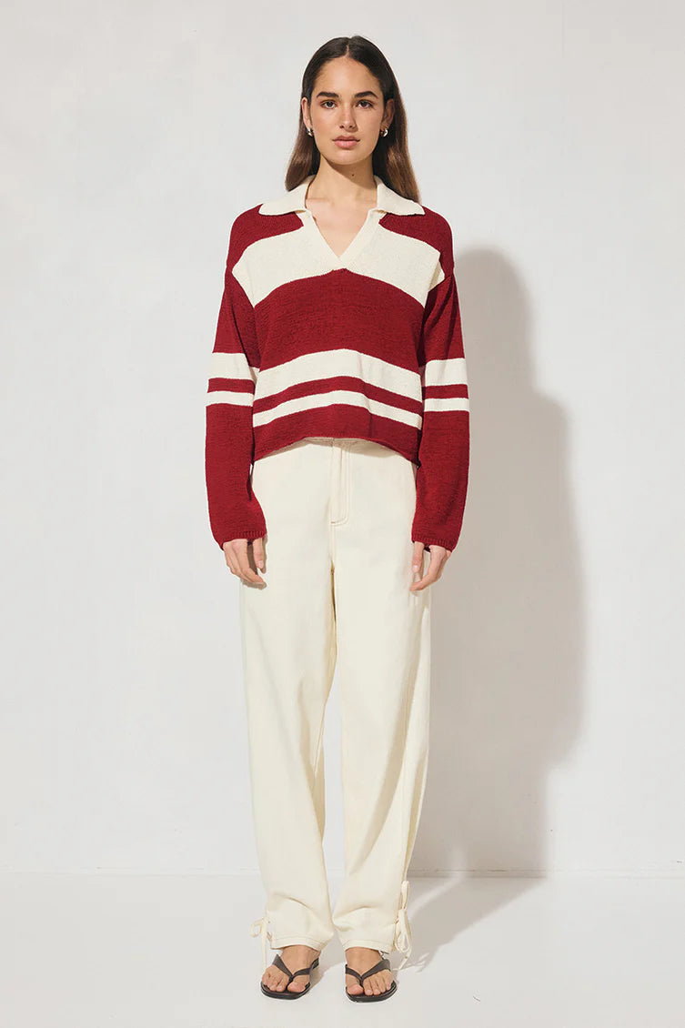 Cosmo Knit Jumper - Burgundy Cream Stripe Mon Renn