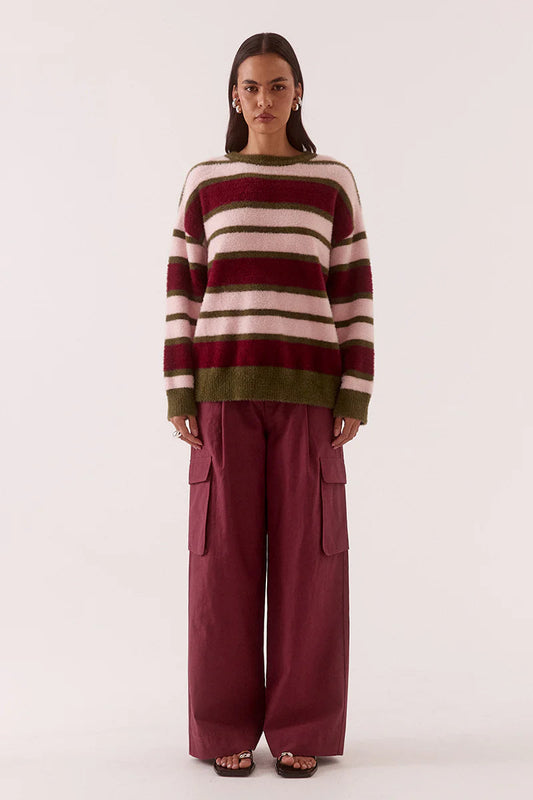 Holland Stripe Crew Knit - Pink/Plum Sovere