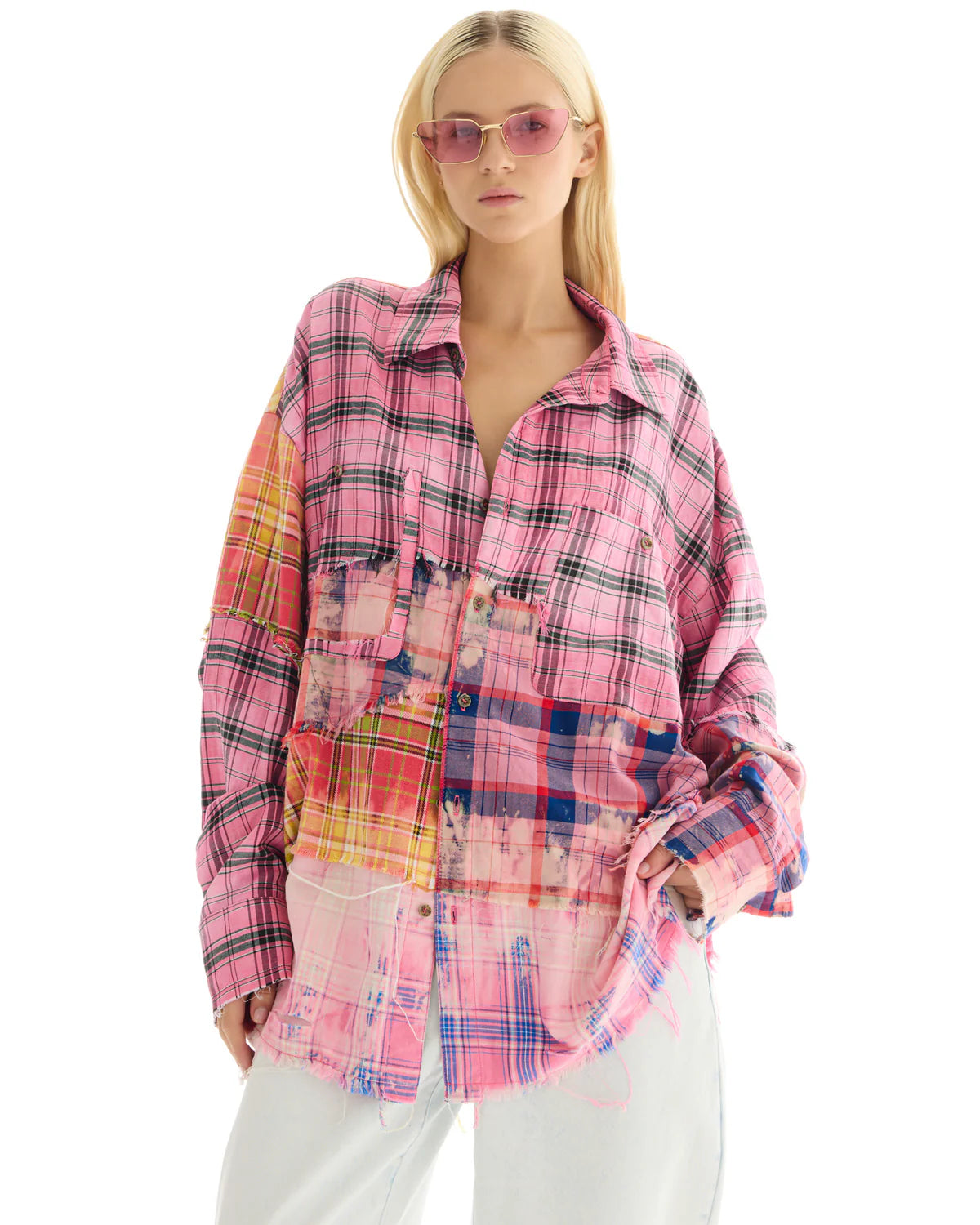 Reworked and Destroyed Check Shirt - Pink The Tales