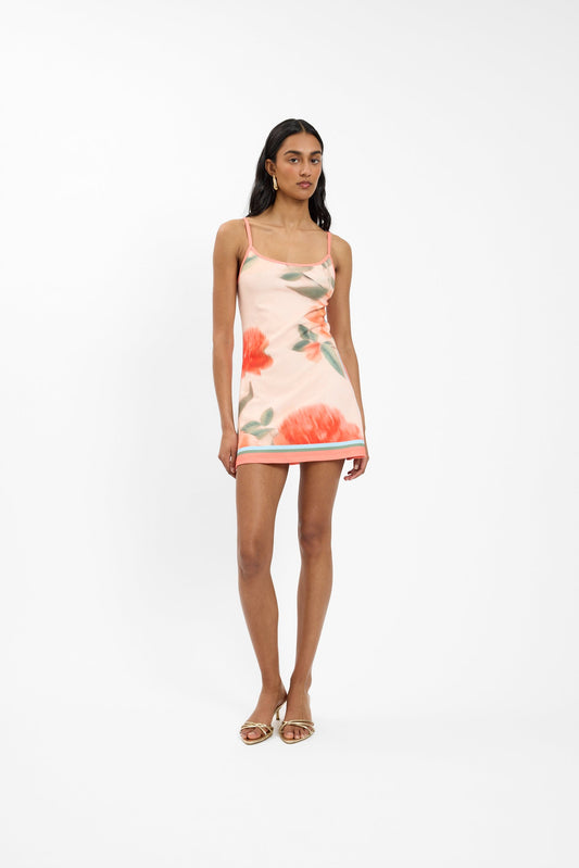 Peach Floral Fitted Mini Dress With Harper Lu